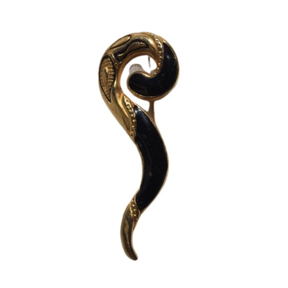 ⬇️ $51 Pretty Black Gold Plated Shiny‎ Brooch Pin - Picture 1 of 16
